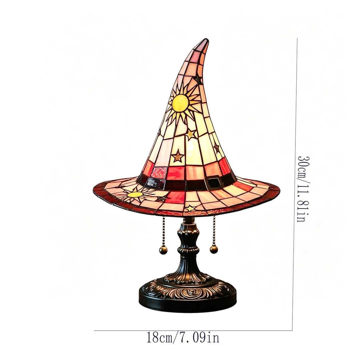 Stained Glass Witch hat lamp, 7" Halloween Gothic Mystic Room Decor Handcrafted Ceramic Phantom Figurine, USB Rechargeable LED Glowing Lantern for Bedroom Living Room Mantel Home Decor