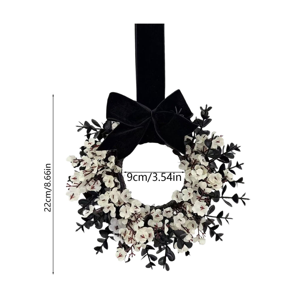 Hotyverty Halloween Wreath for Front Door, 13.77 Inch, Skull With Black Bow Wreath Halloween Decorations For Covered Outdoor Door & Farmhouse Gothic Home Ornament