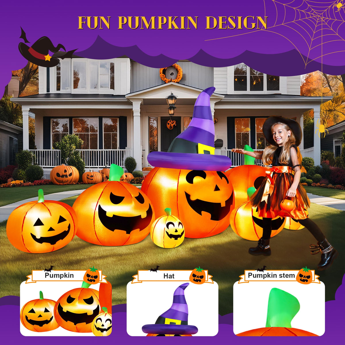Yexmas 7.5FT Halloween Inflatable Pumpkin,Halloween Blow Ups with Witch Hat for Party Yard, Garden, Lawn, Indoor Outdoor Halloween Decor