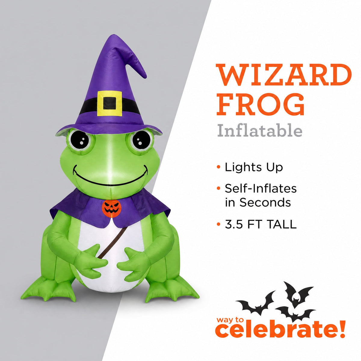 Wizard Frog Airblown Yard Inflatable, Purple and Green, 3.5', Halloween by Way To Celebrate