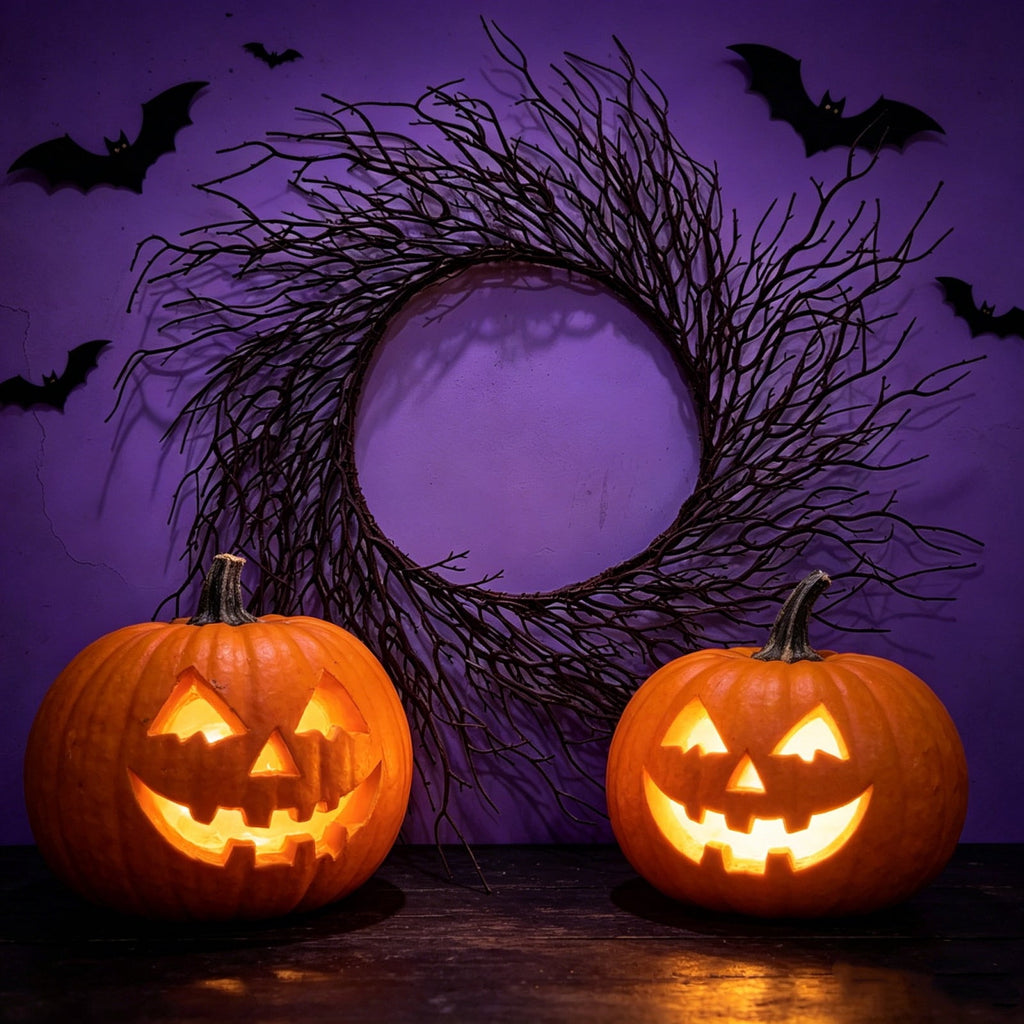 17" Halloween Wreaths for Front Door,Black Bats and Purple Spider Wreath,Spooky Gothic Outdoor Halloween Decoration For Halloween Party,Outdoor/Indoor Porch,Home Holiday Decor