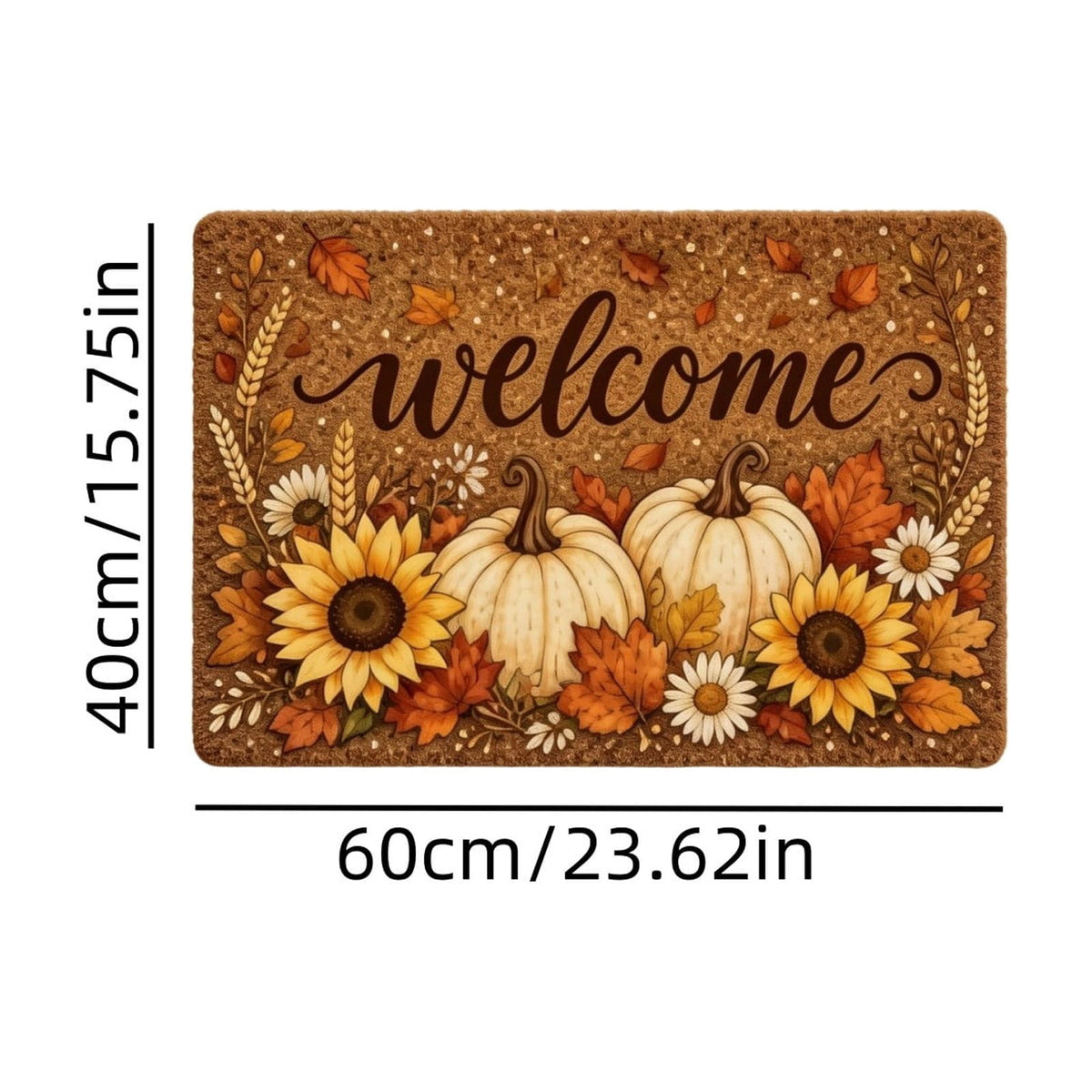 Fall Thanksgiving Welcome Doormat with Pumpkin Maple Leaf Design 15.75 x 23.62 Inch Crystal Velvet Seasonal Rug for Entryway Kitchen Home Decor