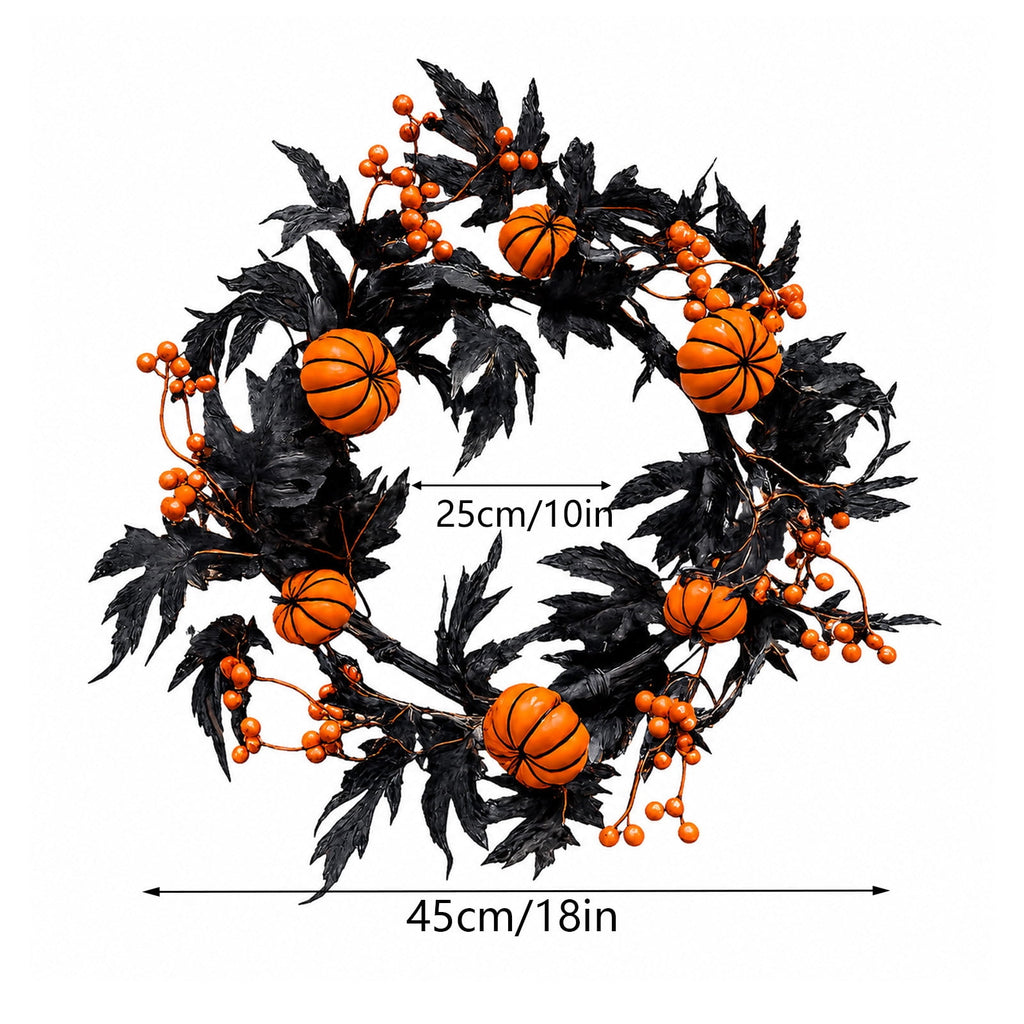 Gcvizuso Halloween Crescent Floral Wreath, Orange Red Rose Hydrangea Fall Front Door Decor for Autumn Harvest Celebration