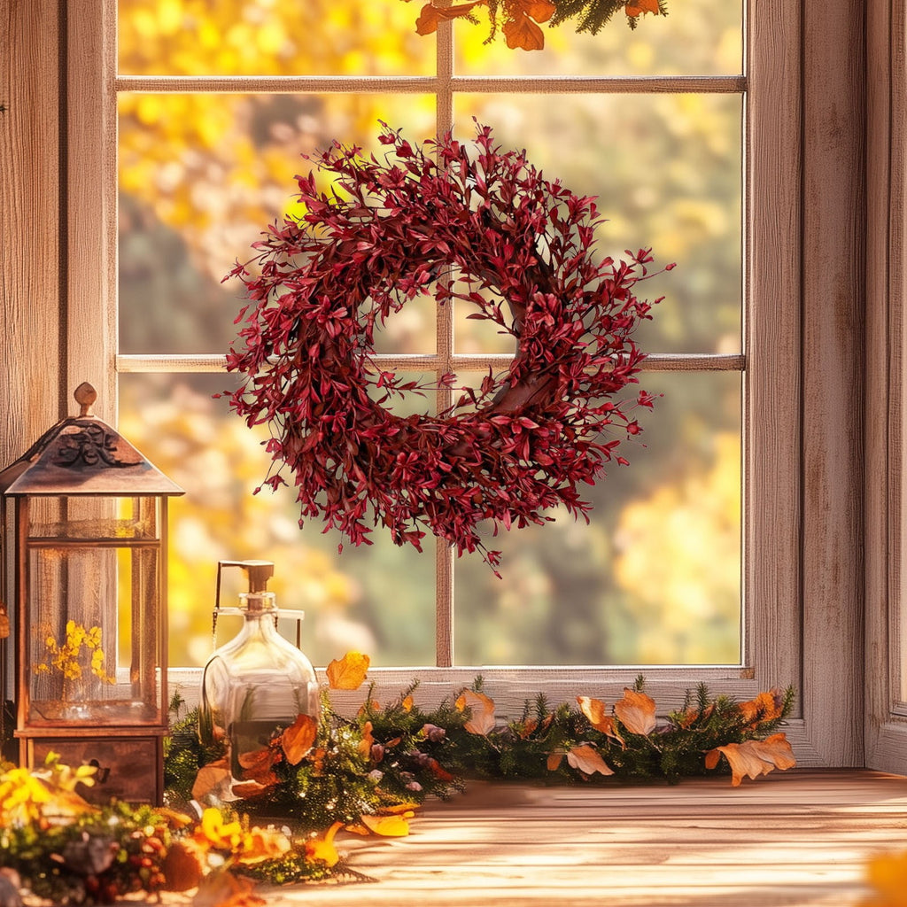 Fall Wreaths for Front Door - Autumn Artificial Flowers Leaves Wreath for Porch, Window,Farmhouse,Home,Holiday,Hanging Halloween Decorations