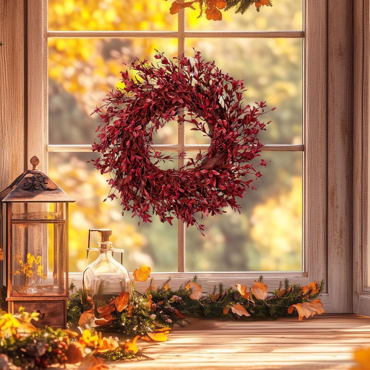 Fall Wreaths for Front Door - Autumn Artificial Flowers Leaves Wreath for Porch, Window,Farmhouse,Home,Holiday,Hanging Halloween Decorations
