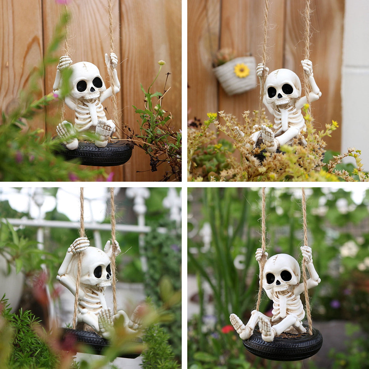Zatoumnr Skeleton on Tire Swing Sculpture, Creepy Outdoor Hanging Accent for Halloween Porch and Yard