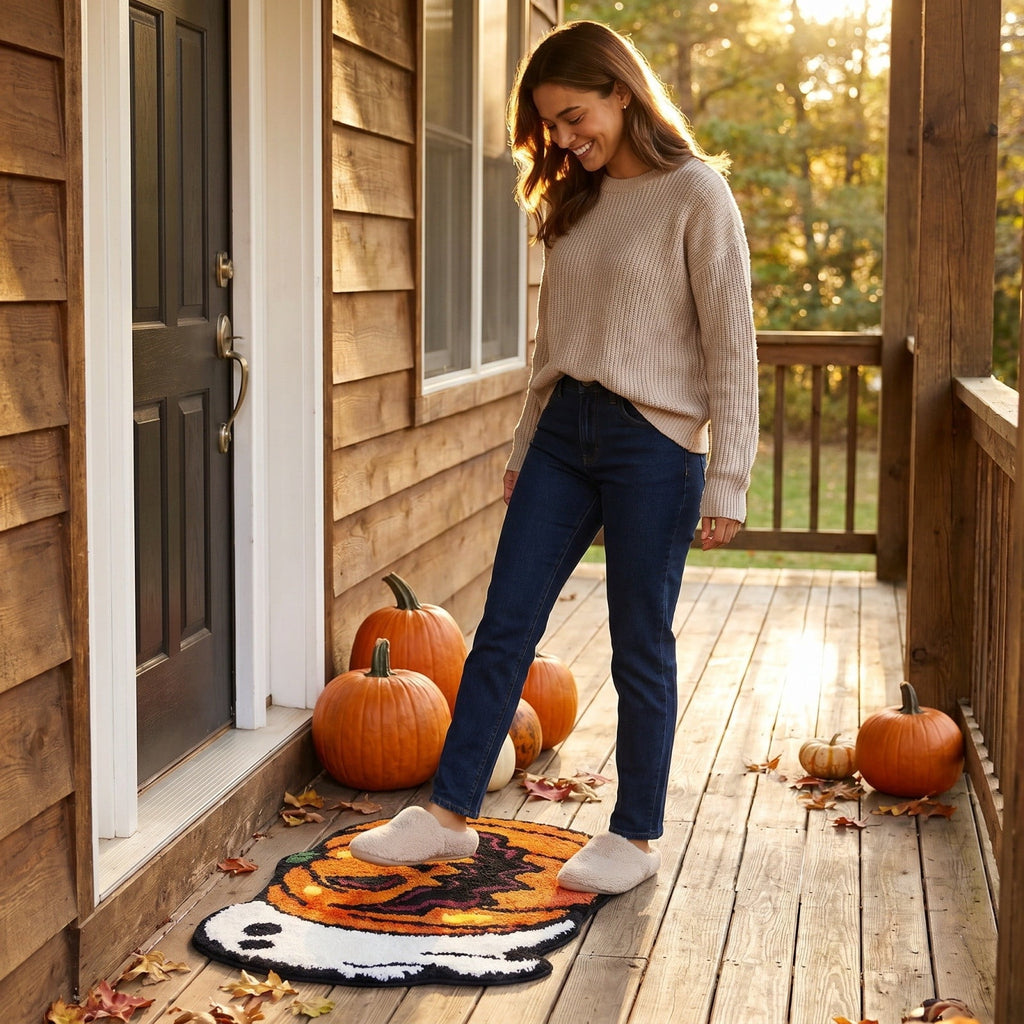 Halloween Door Mat Pumpkin Shaped Non-Absorbent Skidproof Mat 15.75x23.62in Polyester Skidproof & Weather Resistant for Front Door Porch Indoor Outdoor Halloween Door Mat by MPOISVA