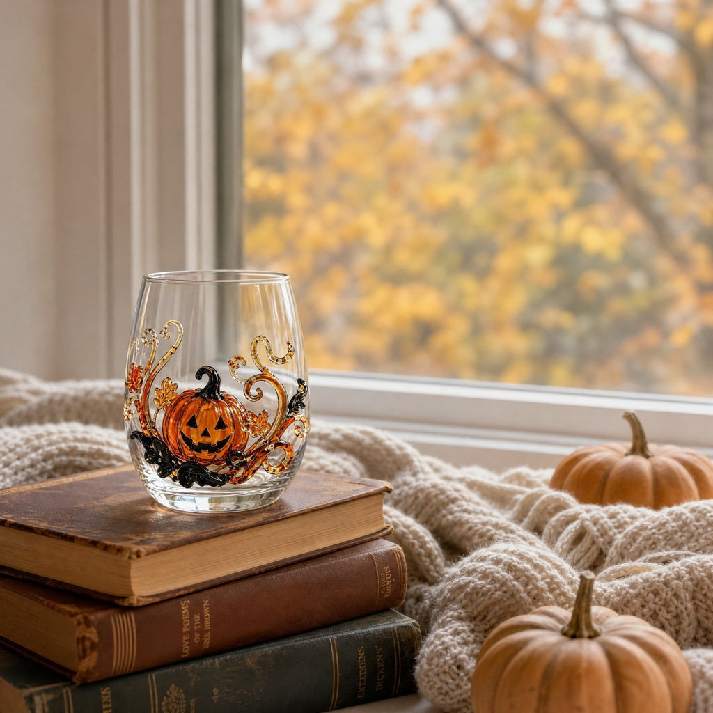 SCNOR Vintage Stained Glass Pumpkin Table Lamp, USB Powered Jack O Lantern Night Light for Halloween Fall Mantel Decor