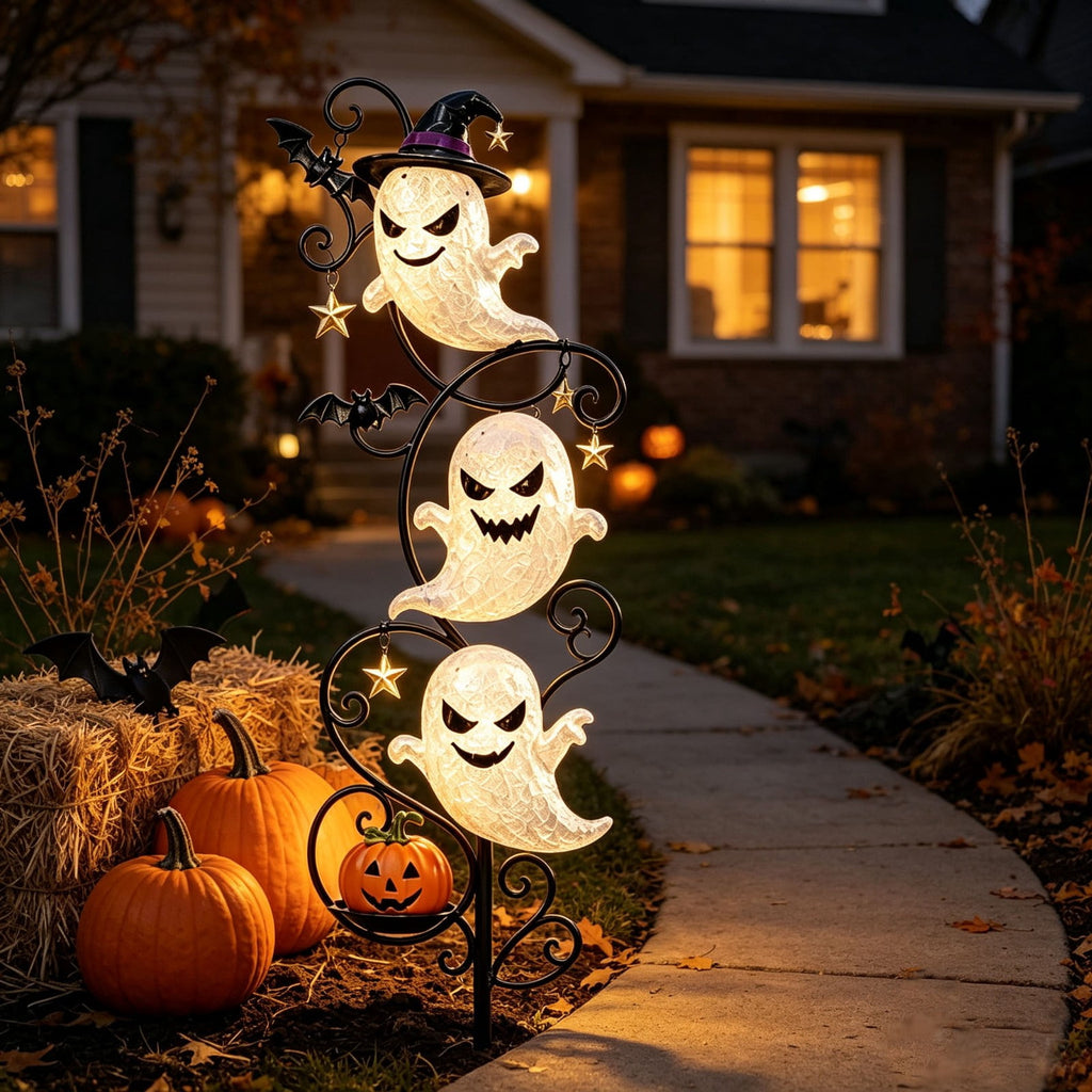 Halloween Solar Garden Stake Light,Metal Hanging Pumpkin Lantern Waterproof for Yard Lawn Proch