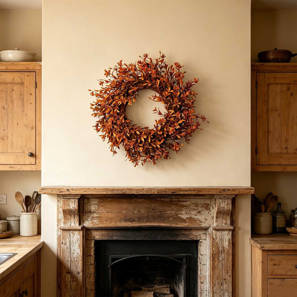 Rirozkan Halloween Thanksgiving Garland, Orange Simulation Plants Door Decor, Festival Wreath for Indoor, Outdoor, Porch, Window, Mantel