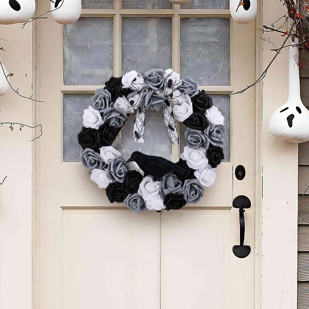 YIKA Halloween Decoration Halloween Ghost Festival Purple Simulation Skull Pumpkin Horror Scene Decoration Wreath F3Halloween Yard Decor