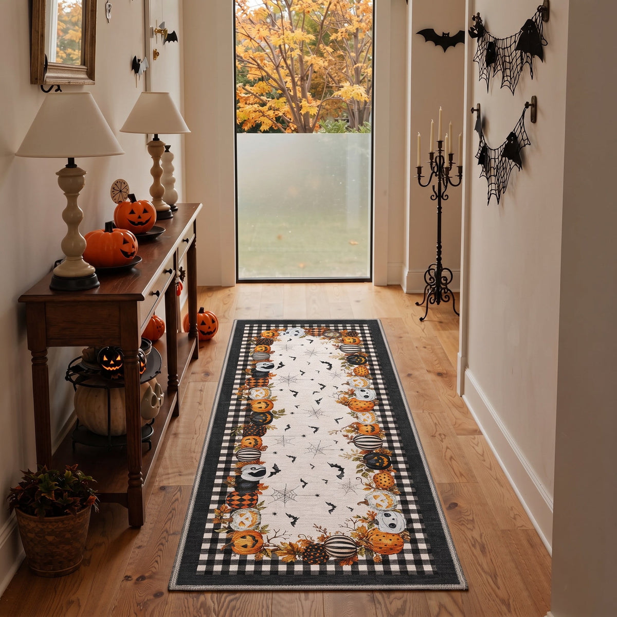 KUETH 3'x5' Halloween Machine Washable Area Rug, Non-Slip Rugs for Living Room, Bedroom and Dining Room, Orange
