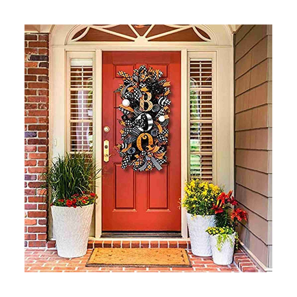 Halloween Swag Wreath Fall Wreath, Halloween Swag Wreath for Front Door, Halloween Spider, Mesh and Ribbons Swag Wreath