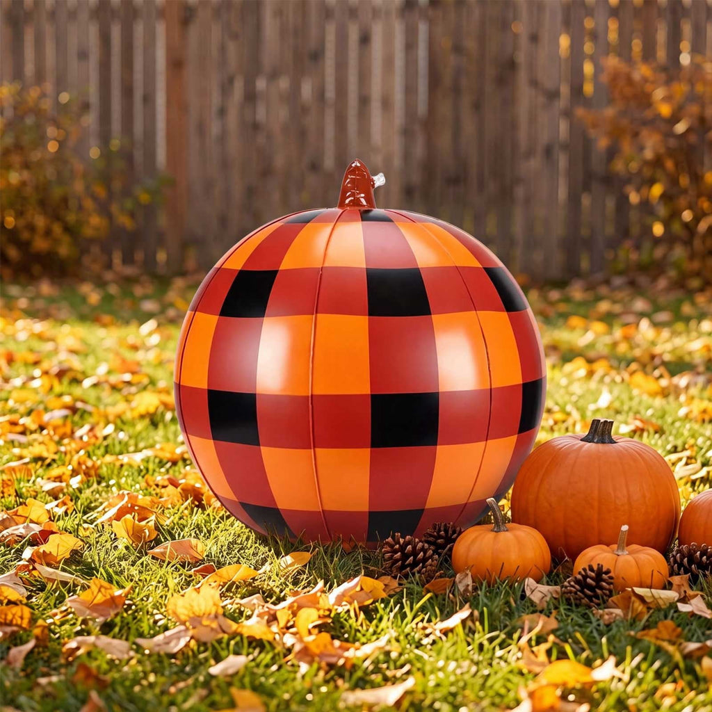 HHJZPR Halloween Pattern Pumpkin Foil Mylar Balloons, Striped Polka Dot Buffalo Plaid Inflatable Pumpkin Ornaments, Fall Farmhouse Party Yard Table Decor Ball