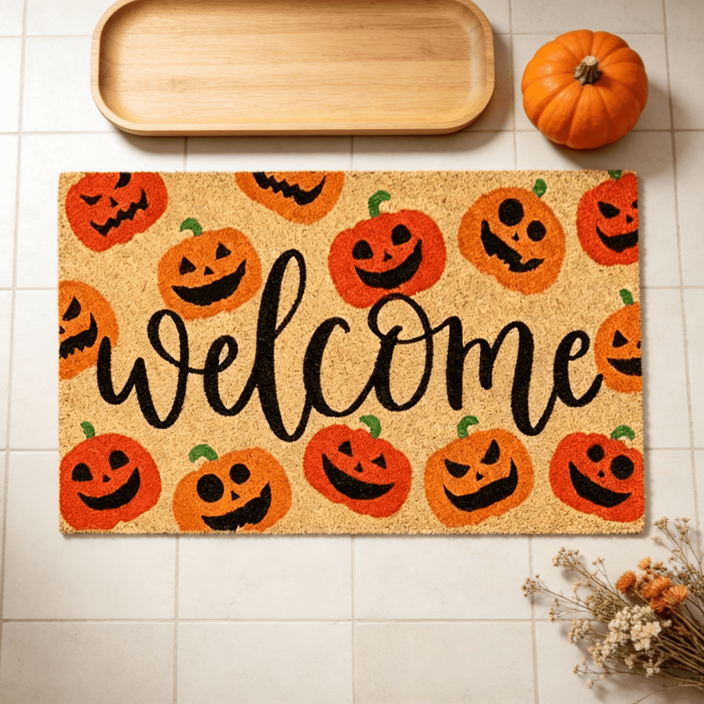 Halloween Pumpkin Doormat, Soft Non-Slip Indoor Outdoor Welcome Rug for Entryway Porch and Front Door
