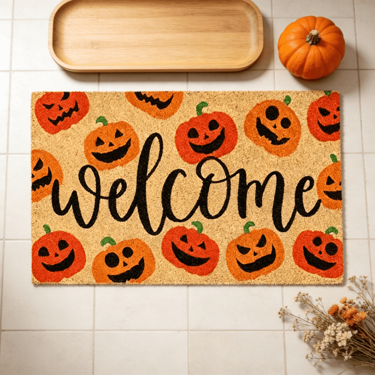 Halloween Pumpkin Doormat, Soft Non-Slip Indoor Outdoor Welcome Rug for Entryway Porch and Front Door
