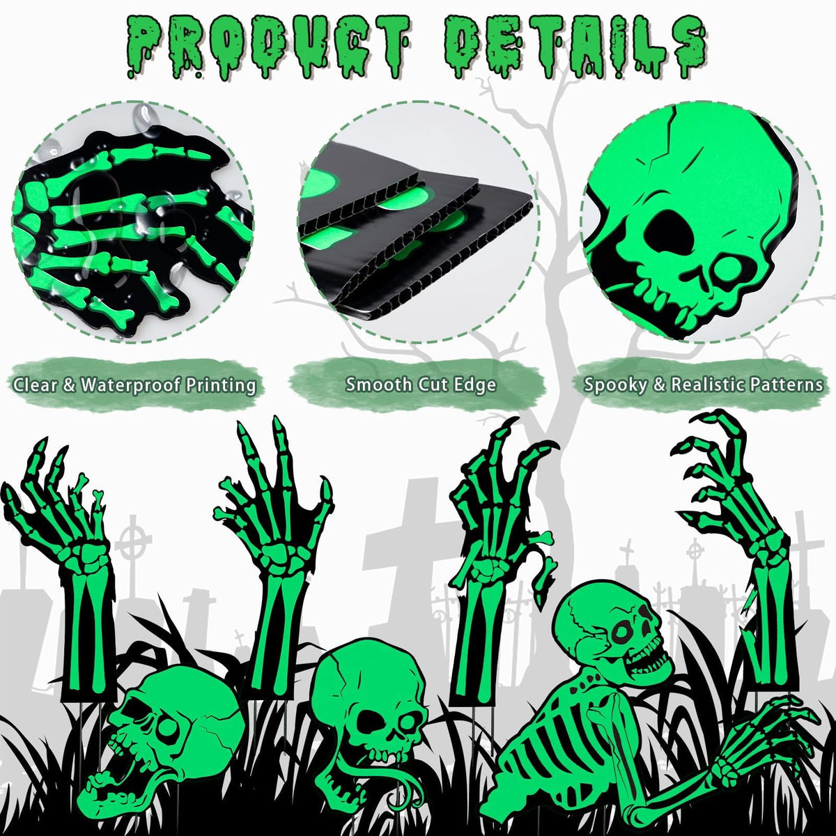 GuassLee 5pcs Glow in the Dark Skeleton Black Cat Silhouette Lawn Signs with Stakes for Halloween Lawn Garden Front Yard Decorations Outside