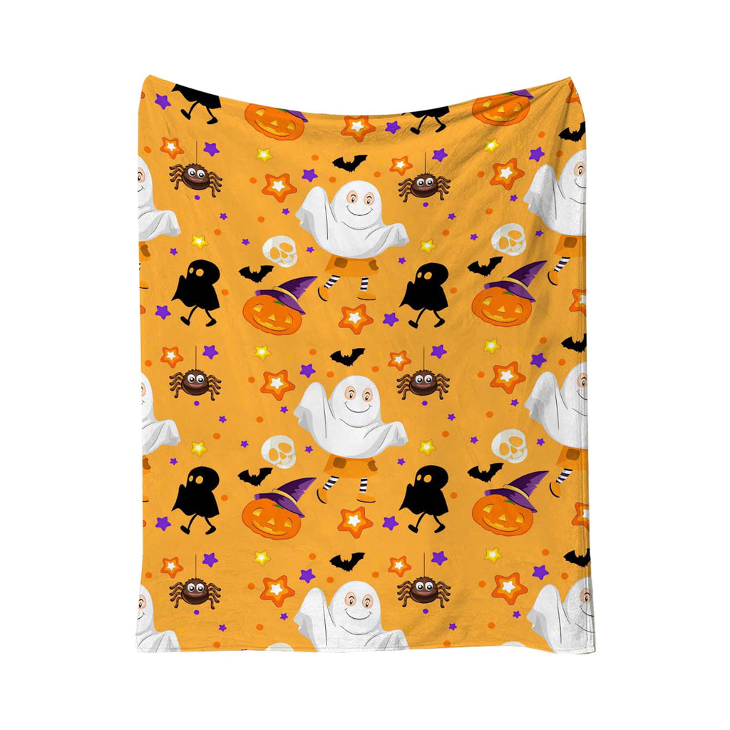 Halloween blanket,Halloween Print Throw Blanket Flannel Soft Cozy Decorative Nap Blanket with Ghost Pumpkin Skull for Office Bedroom Sofa Camping Travel(100x150cm/39x59 Inch),Black
