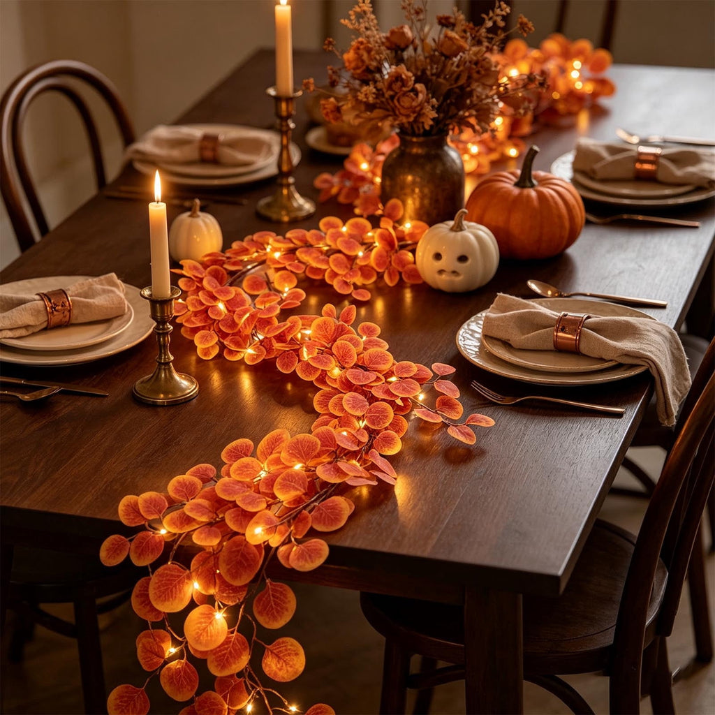 Chmadoxn 78.74" Halloween Thanksgiving Maple Leaf Garland with Mini Pumpkins & Berries, Artificial Fall Leaves Vine for Mantel Staircase Porch, Autumn Harvest Hanging Home Decor