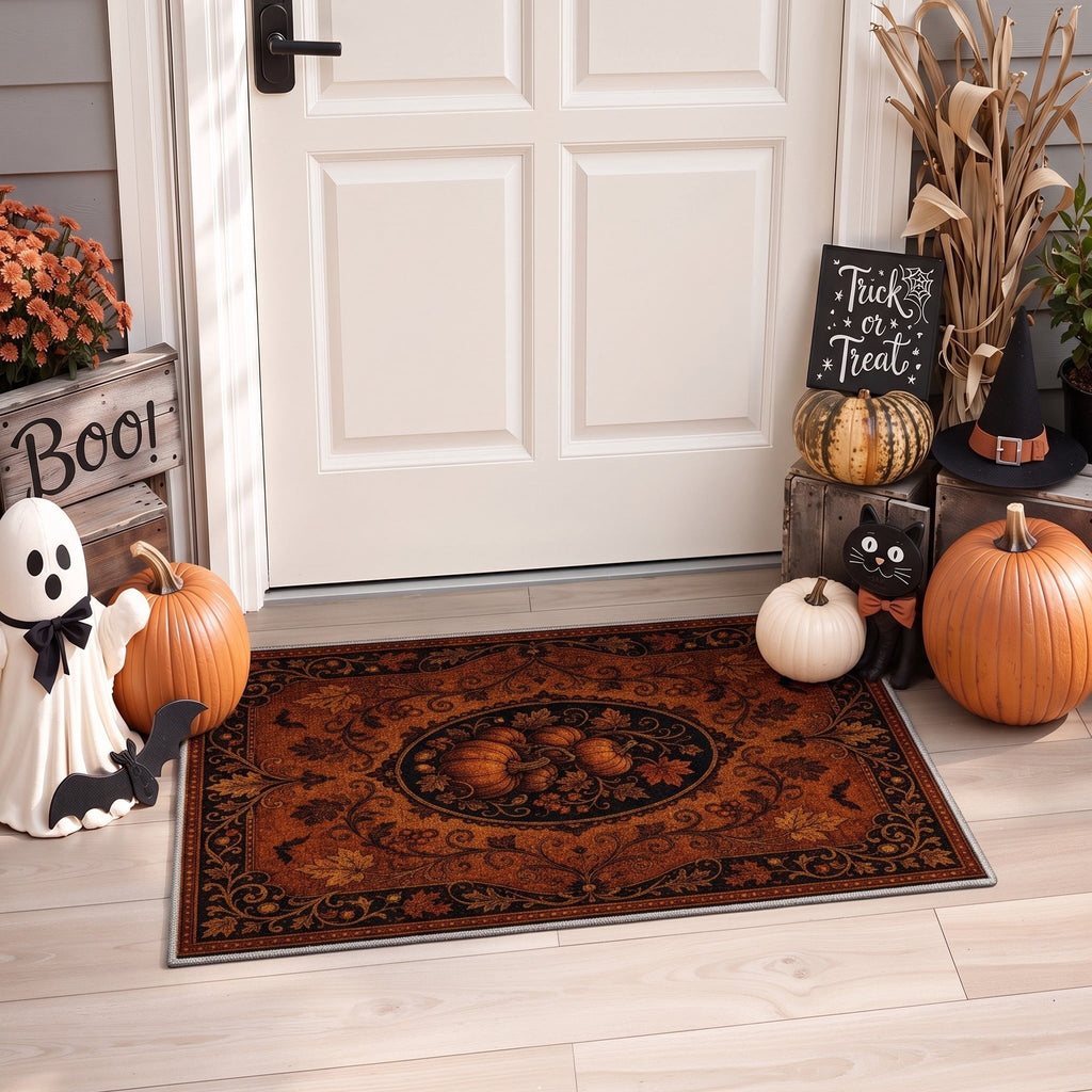 KUETH 3'x5' Halloween Machine Washable Area Rug, Non-Slip Rugs for Living Room, Bedroom and Dining Room, Orange