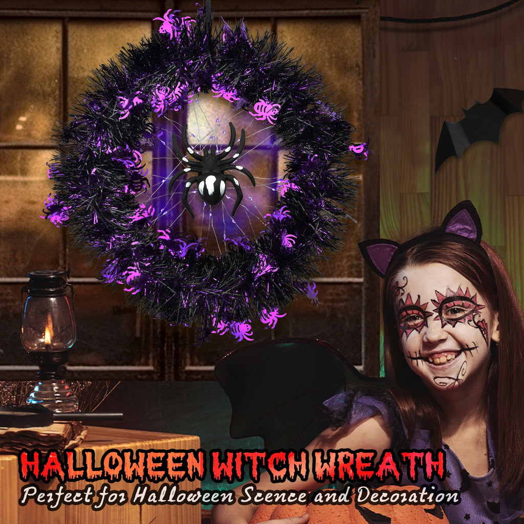 Halloween Spider Garland Front Door Wall Hangings Halloween Horror Party Atmosphere Decoration LED Luminous Wreath