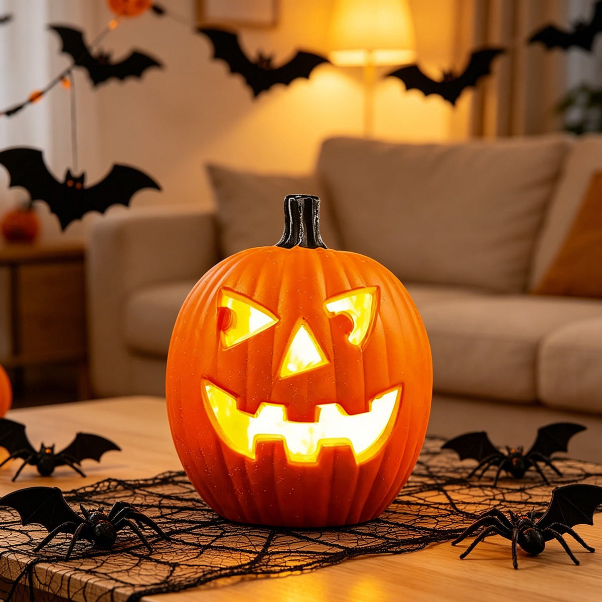 LEFXSMR Pumpkin Light, Glowing Large Plastic Pumpkin Decor with Led Lights, Waterproof Halloween Light for Yard Garden Outdoor Indoor Decor