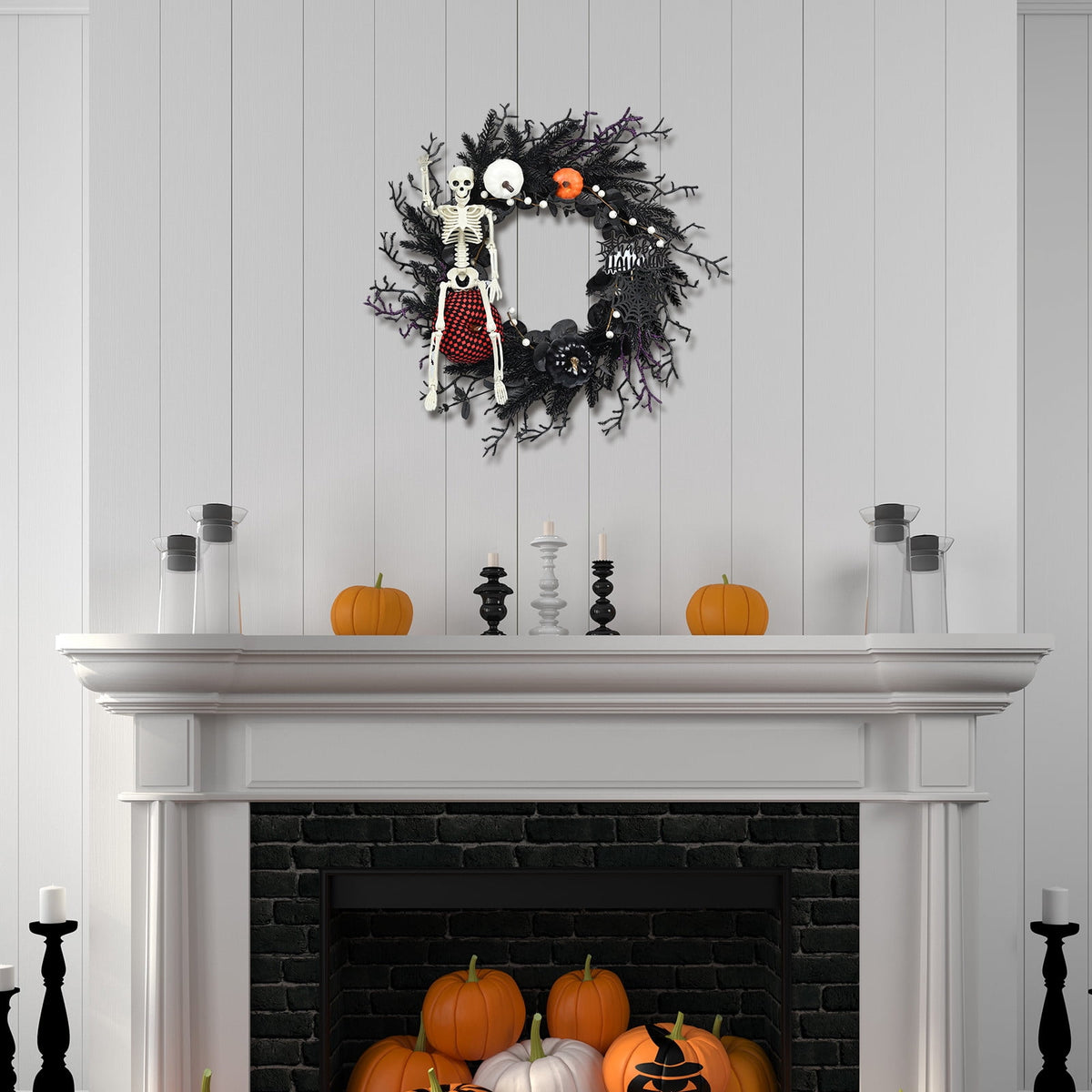 YIKA Halloween Decoration Halloween Ghost Festival Purple Simulation Skull Pumpkin Horror Scene Decoration Wreath F3Halloween Yard Decor