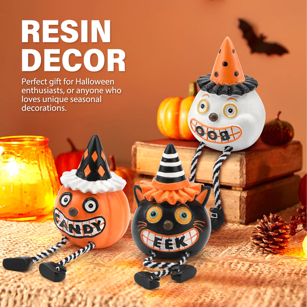 Ayieyill 2pcs Halloween Cat and Skeleton Figurines Vintage Halloween Black Cat Decor Halloween Table Decorations
