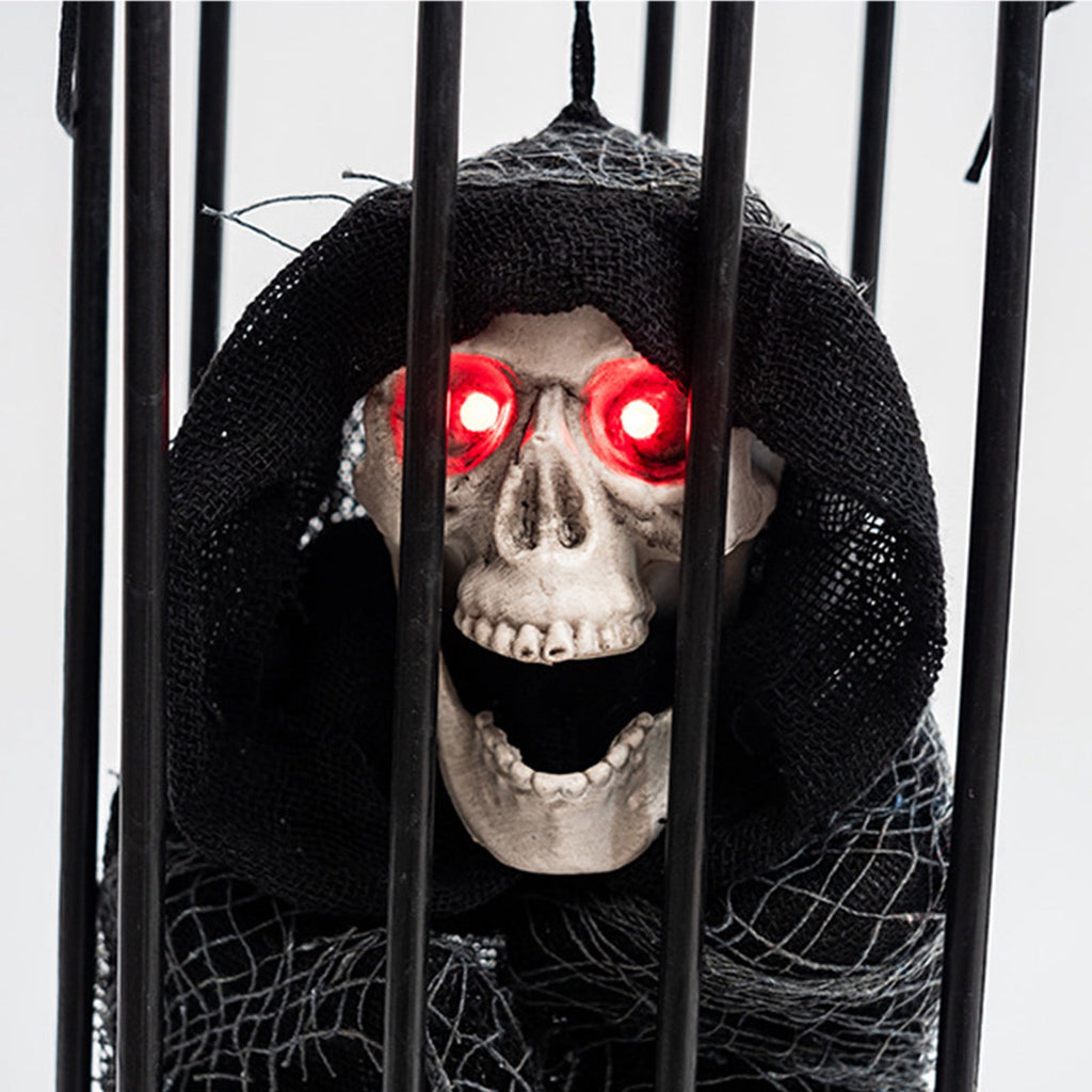 XEOVHV Animated Halloween Decoration,Animated Skull Ghost Hanging Decoration Prop with Spooky Sound Sound & Touch Activated Sensor Prisoner Haunted House Decor for Home Indoor Outdoor Decoration
