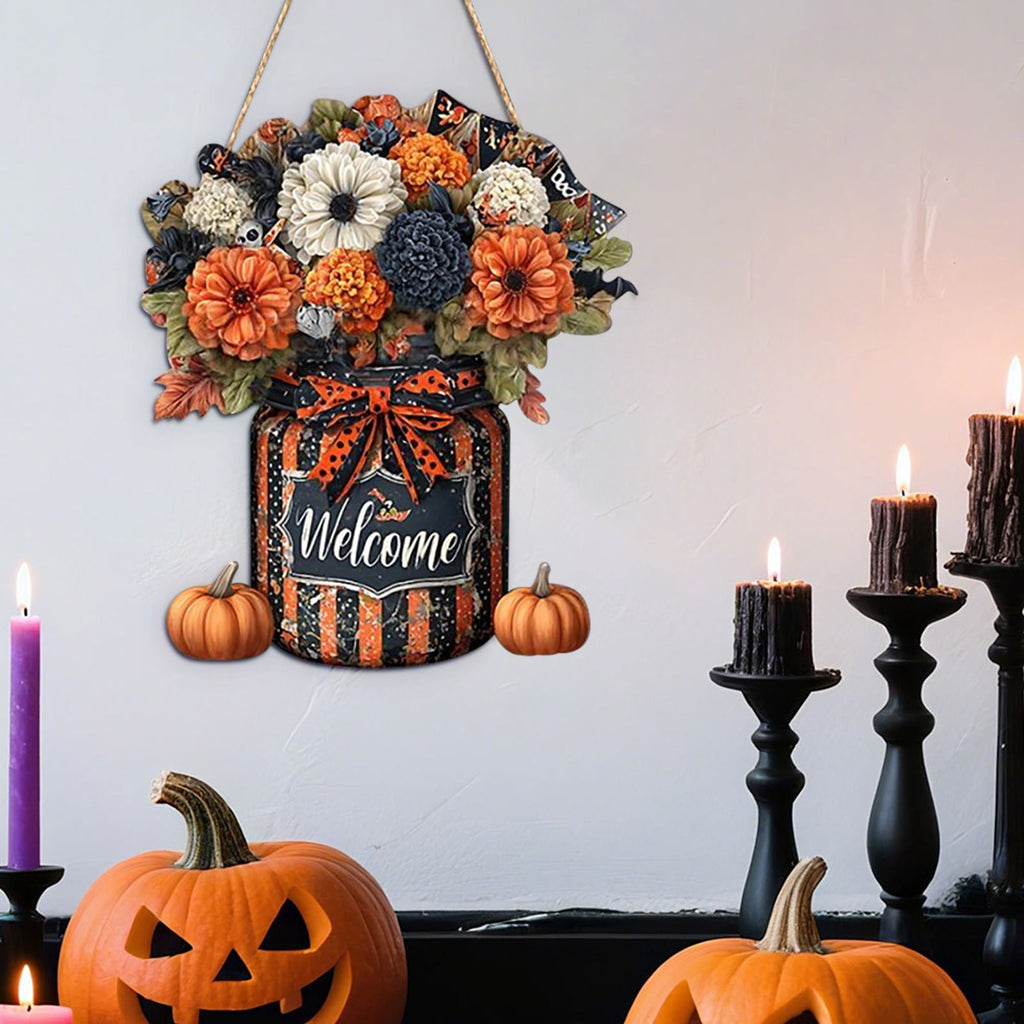 Generic Halloween Door Hanging Decor Pumpkin Ghost Bat Paper Sign Indoor Outdoor Front Door Decoration 16 Inch