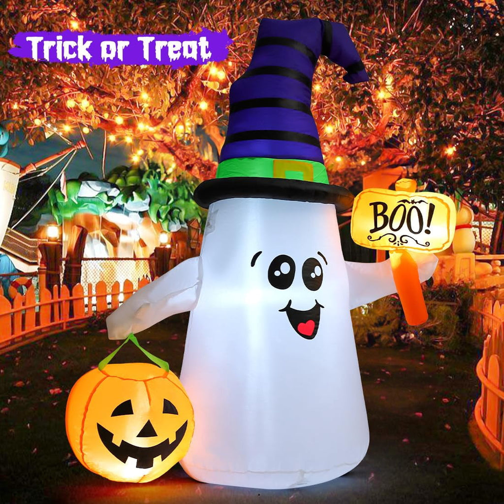 GOOSH Halloween Inflatable 5 FT Blow Up Ghost Inflatable with Pumpkin, Halloween Inflatables Ghost Cute Outdoor Ghost Decorations, Halloween Blow Up Decorations Clearance for Holiday/Garden/Lawn