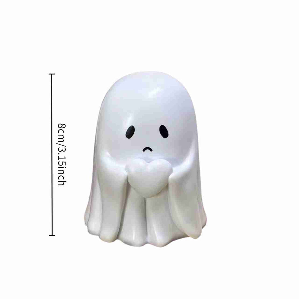 Halloween Ghost Figurine, Ghost Girl with Pink Bow & Hot Drink, Funny Ghost Statue Halloween Decor for Gift, Cute Spooky Tabletop Ornament for Home, Mantle, Desk & Party Decoration