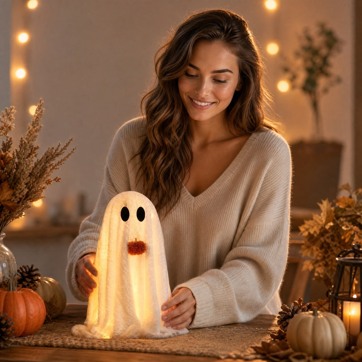 Clearance! Halloween Yard Decorations Light Up Ghost with Bow for Outdoor Front Porch Patio Lawn Garden Entryway Scary House Display Spooky Holiday Party Prop Home Decor