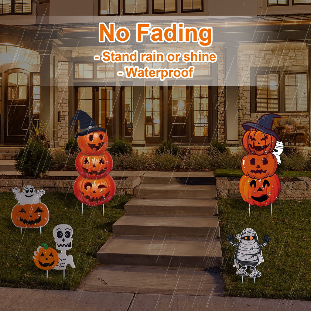 GameXcel Halloween Decorations Outdoor Yard Signs with Stakes, 34.8 in Tall Vertical Pumpkin and Ghost Decor, Weather-Resistant, 2 Count