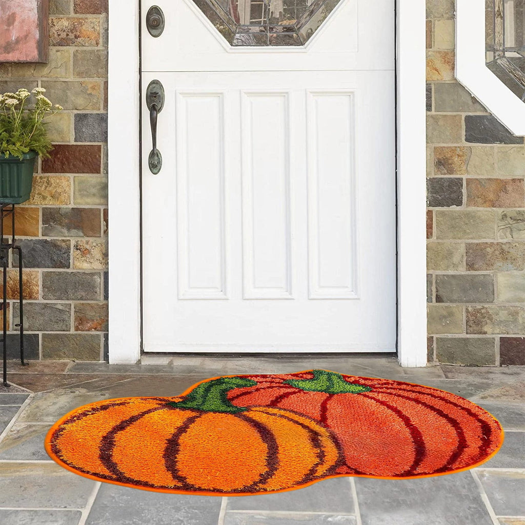 Fall Bathroom Rug Cute Pumpkin Shape Bath Mat Autumn Orange Non Slip Shower Rugs Foot Mat Front Door Mat Carpet Floor Rug for Kitchen Bedroom Living Room Family Decor