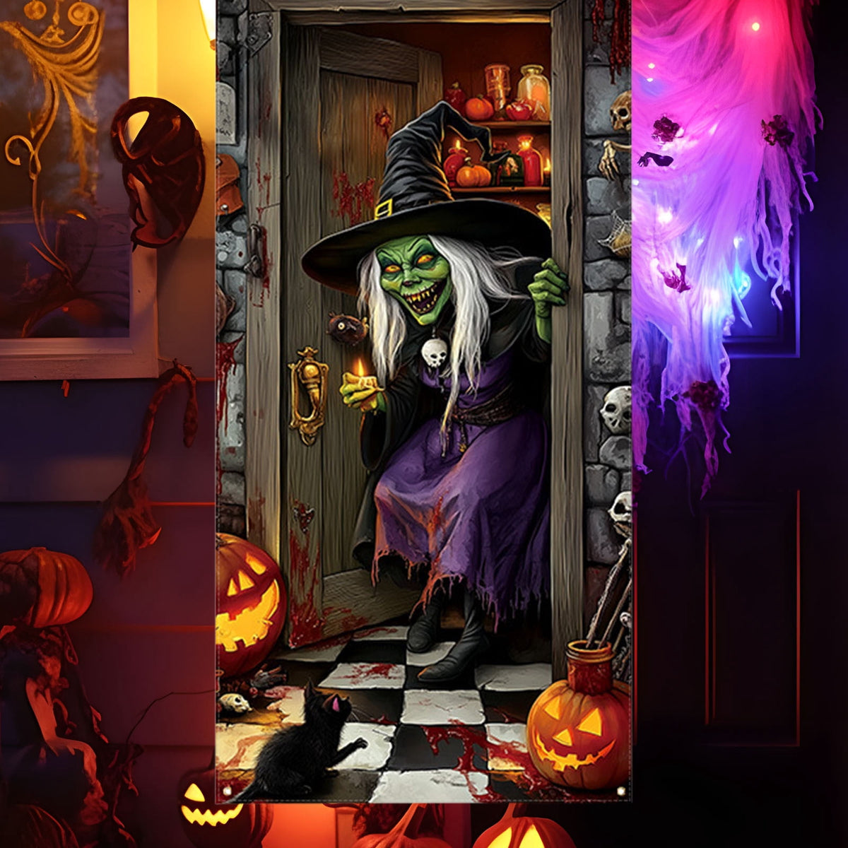 DAMAI Halloween Door Hanging Curtain Party Festival Scene Layout Supplies Decorative Porch Hanging Cloth