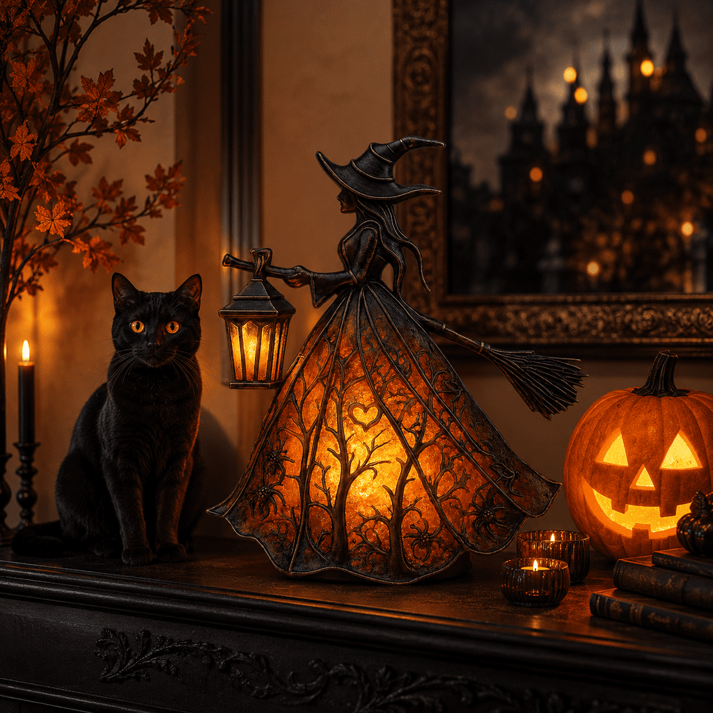 Diceymbol 11.81 Inch Halloween Ghost Night Light, Witch Hat Ghost Lamp with Jack O Lantern, Halloween Decorations Indoor for Table Mantel Party Decor
