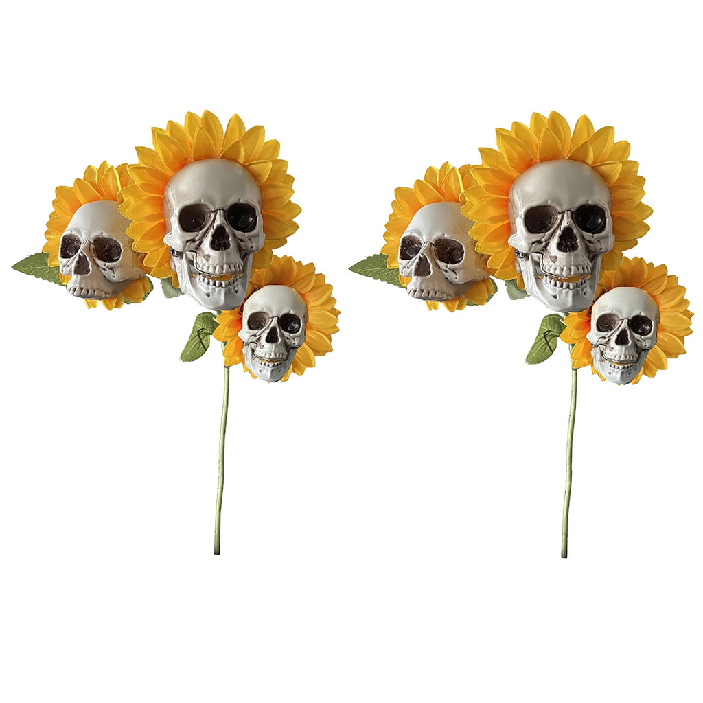 Halloween Artificial Rose Flower with Skull Head, Fake Silk Rose Bouquet, Red or Black Roses with Mini Skull