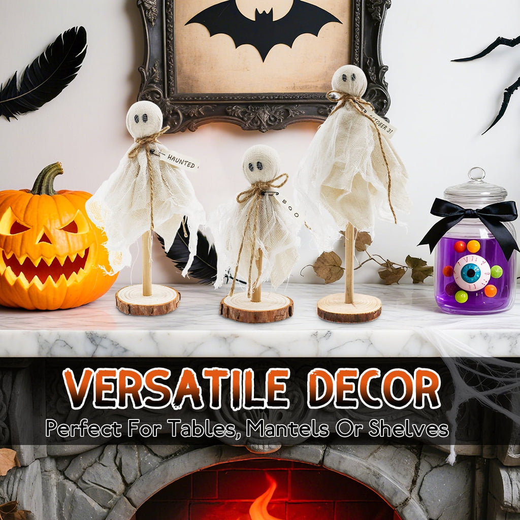 Halloween Decoration Indoor Primitive Halloween Wooden Cute Ghosts Decor Halloween Party Decorations for Table Centerpieces Shelves Mantels 3 Pcs
