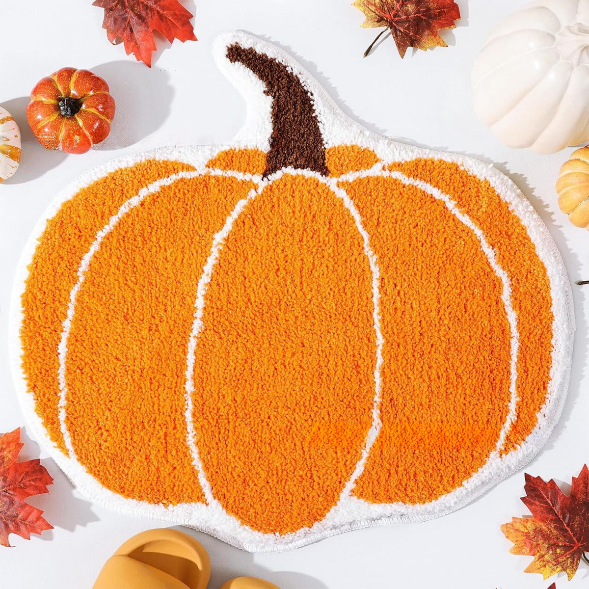 Fall Area Rug Maple Leaf Pumpkin Imitation Wool Mat 27.56x27.56in Polyester Skidproof & Soft for Living Room Bedroom Entryway Fall Doormat by MPOISVA