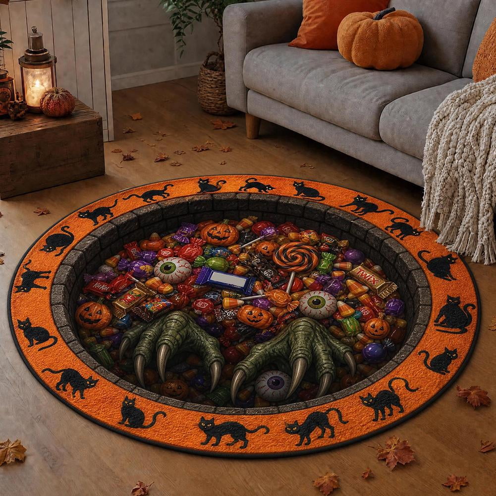 3D Illusion Halloween Round Mat, Halloween Optical Rug Home Decor
