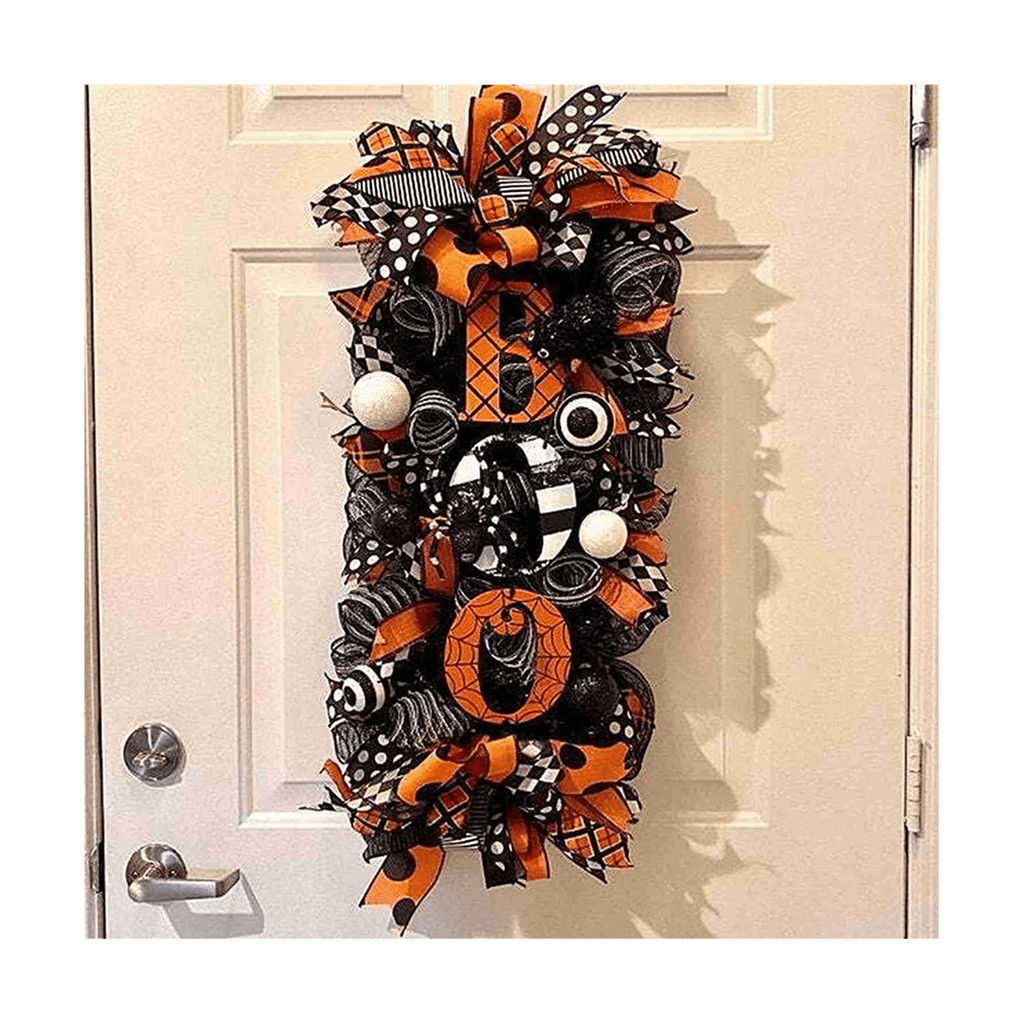 Halloween Swag Wreath Fall Wreath, Halloween Swag Wreath for Front Door, Halloween Spider, Mesh and Ribbons Swag Wreath