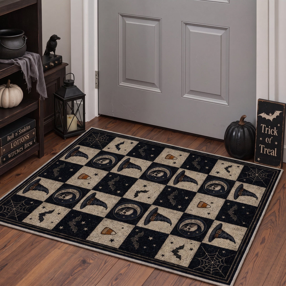 GENIMO 2'x3' Halloween Doormat, Washable Non Slip Soft Vintage Witch Outdoor Door Mat for Front Door Covered Porch Patio Entryway, Burnt Amber