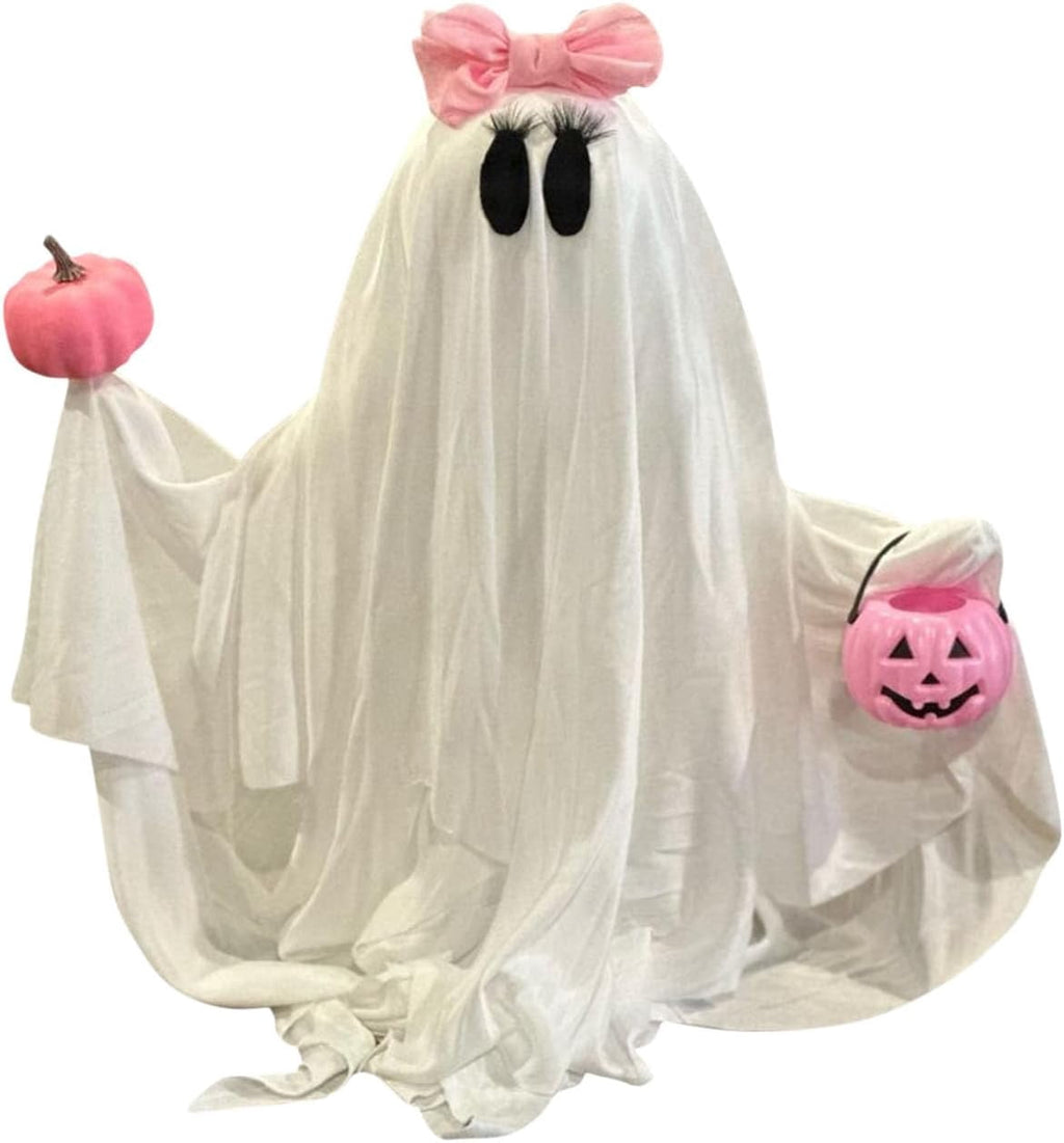 Pink Ghost Decorations Halloween Spooky Ghosts with Pink Bow Table Decor Scary Halloween Centerpiece Party Home Table Room Kitchen Office