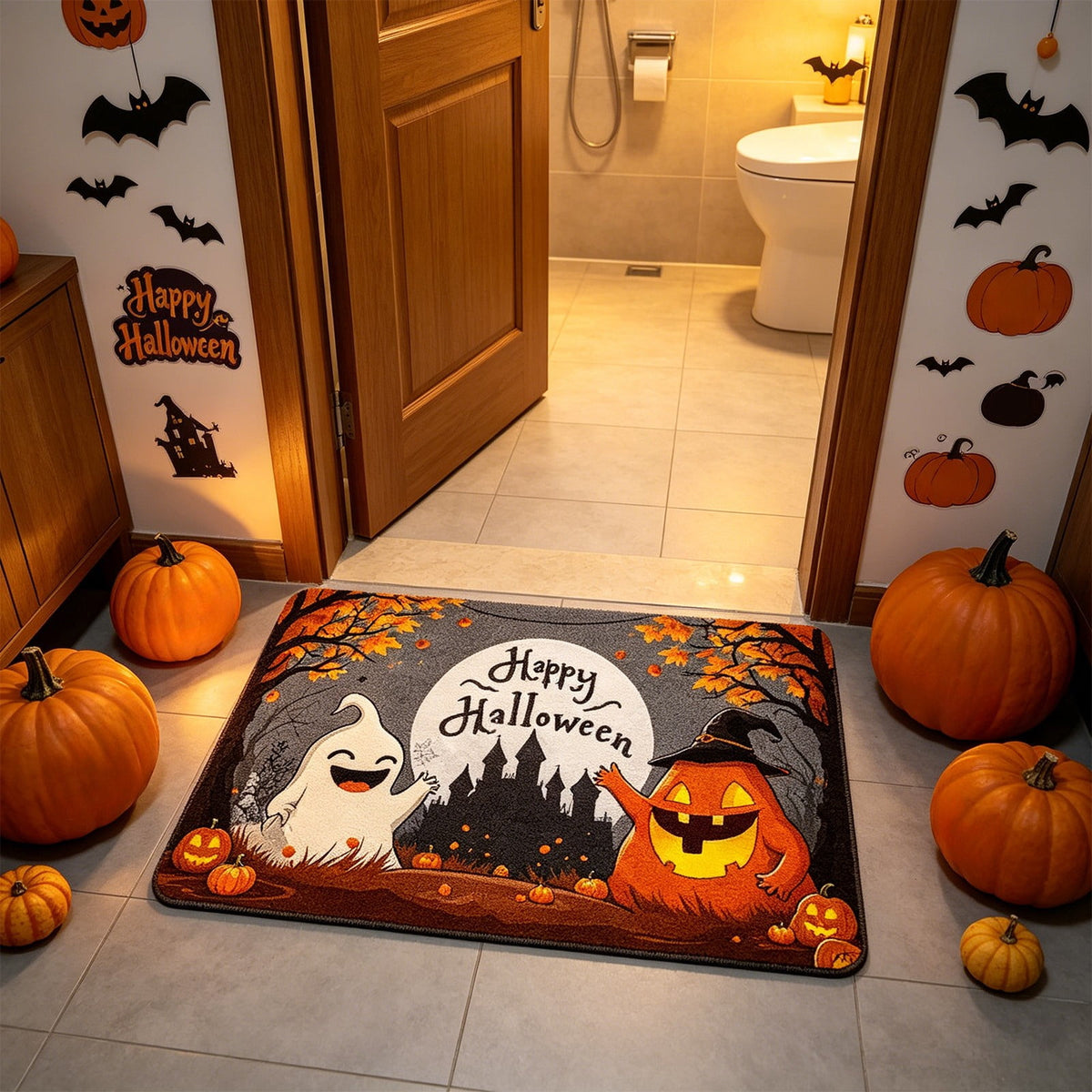 Halloween Pumpkin Doormat, Soft Non-Slip Indoor Outdoor Welcome Rug for Entryway Porch and Front Door