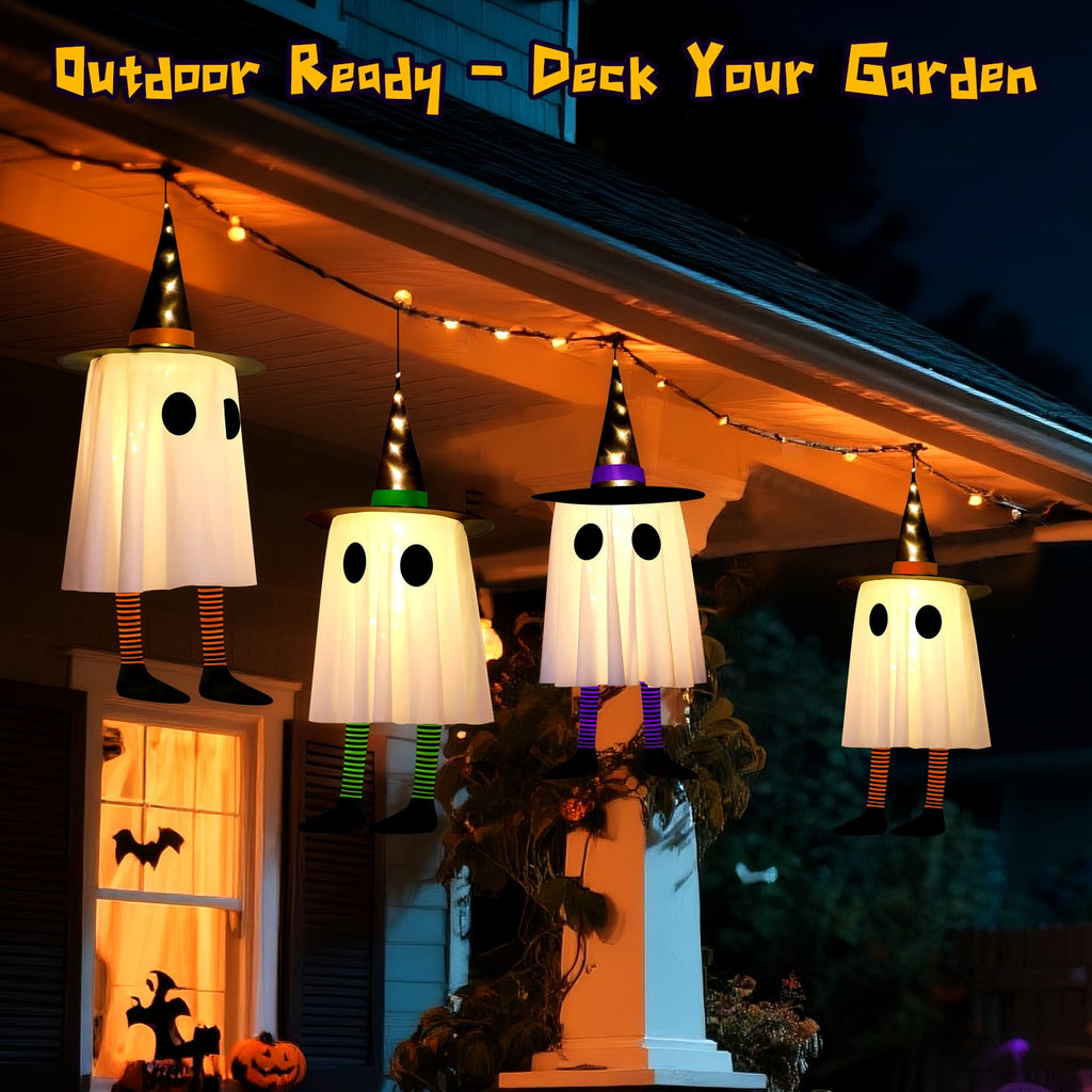 Qoosea 2 pack Hanging Ghosts Halloween Decor 4.26ft Large Glowing LED Ghost Lights Windsock Halloween Decorations Outdoor Indoor, 3 Lighting Modes