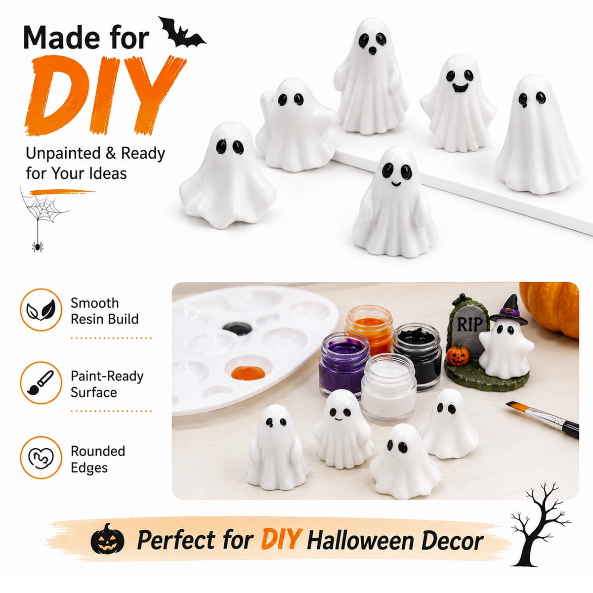 Mini Ghosts Figurines,Tiny Halloween Miniatures for Spooky Tiered Tray Decor,Home Tabletop Shelf Centerpieces,Party Favors Gift,60 Pcs