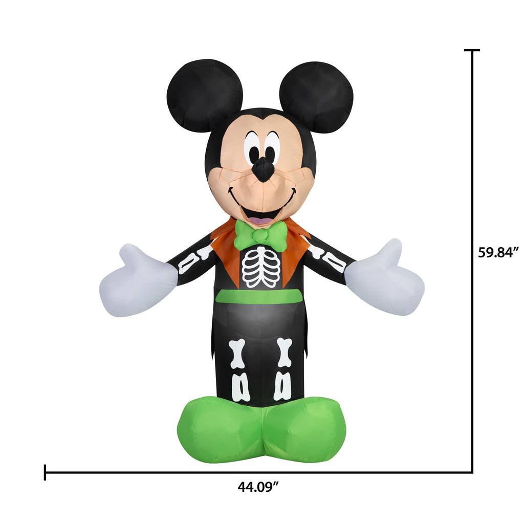 Airblown Halloween Yard Inflatables Light Mickey Mouse in Skeleton Tux Disney, 5 ft