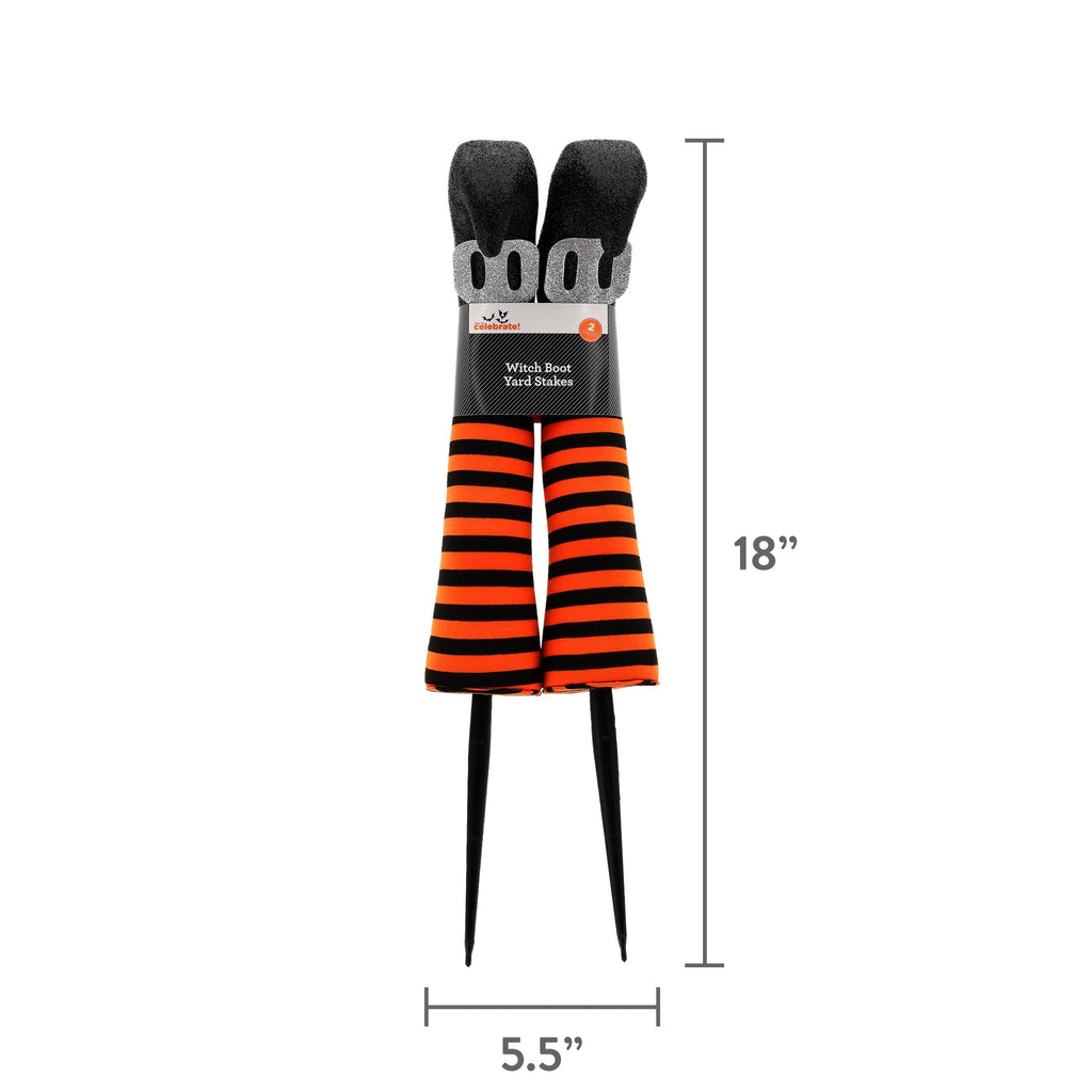 Witch's Boots Yard Stake Outdoor Decorations, Orange and Black, 18.1", 2 Count, Halloween by Way To Celebrate