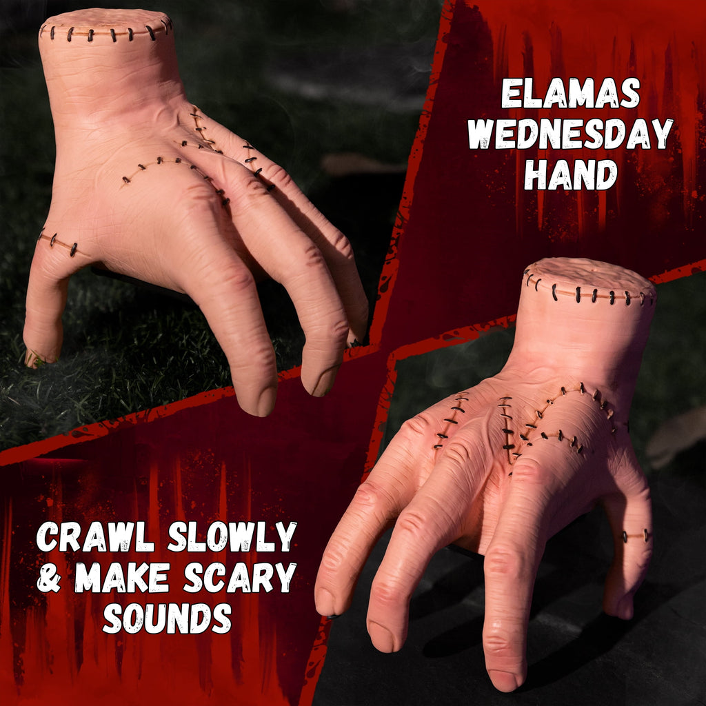 ELAMAS Halloween Animatronics Thing Hand Decorations, Sound Activated Crawling Hand with Creepy Sound Scary Walking Zombie Hands for Indoor Outdoor Yard Halloween Party Decor Haunted House Props
